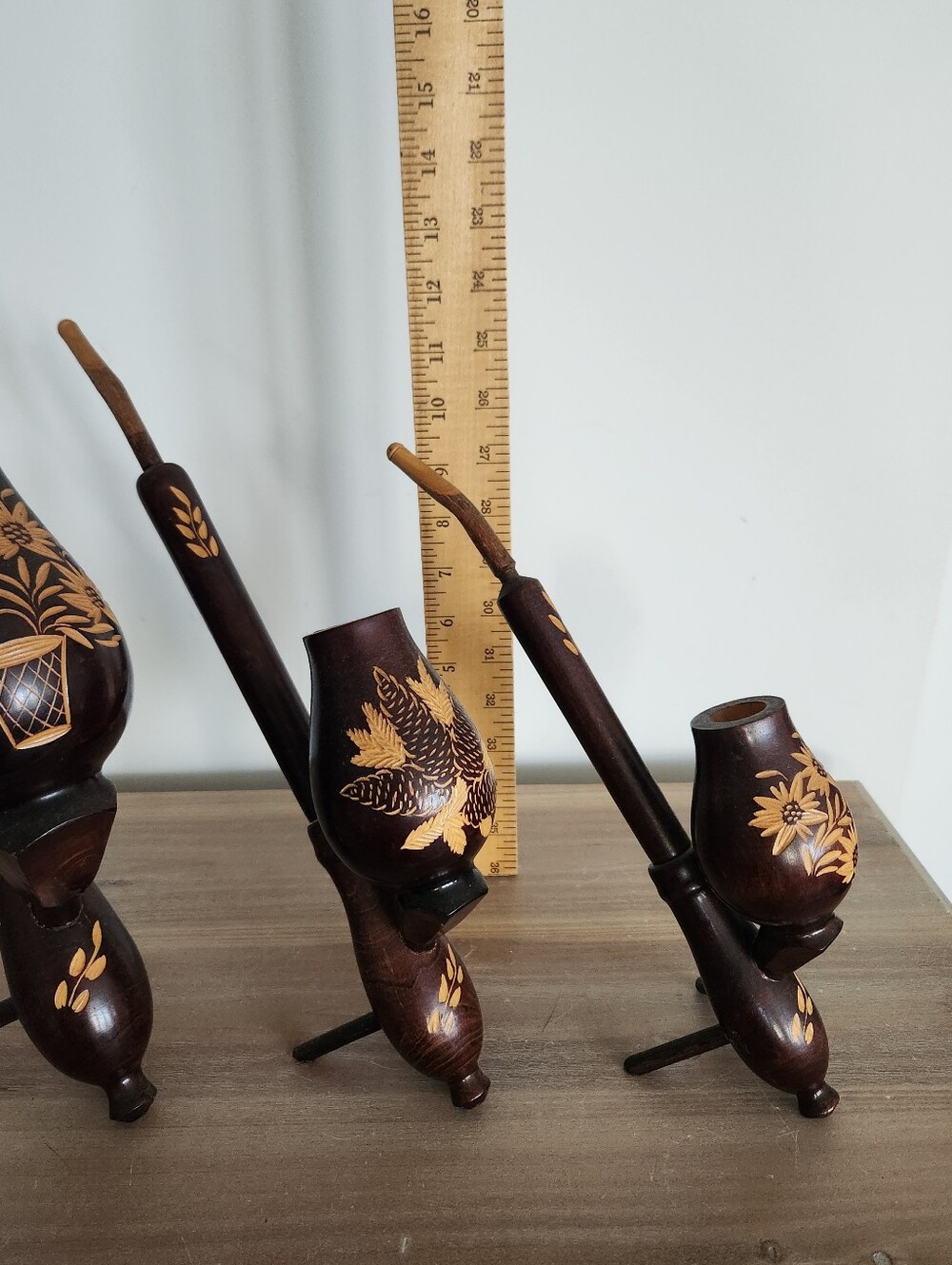 ๐ฟ Vintage Wooden Decorative Pipes Set of 3 Hand Carved Clean And Nice Together - Picture 7 of 14